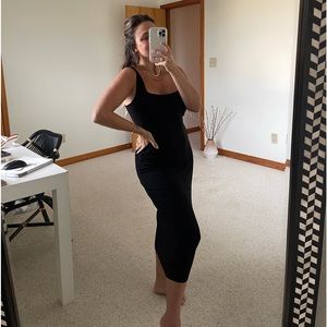 LNA black midi dress